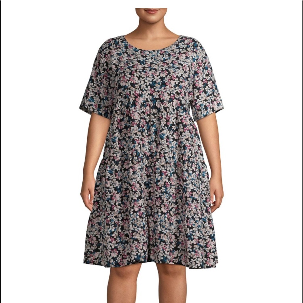 Terra & Sky floral print short sleeve dress Sz 0X